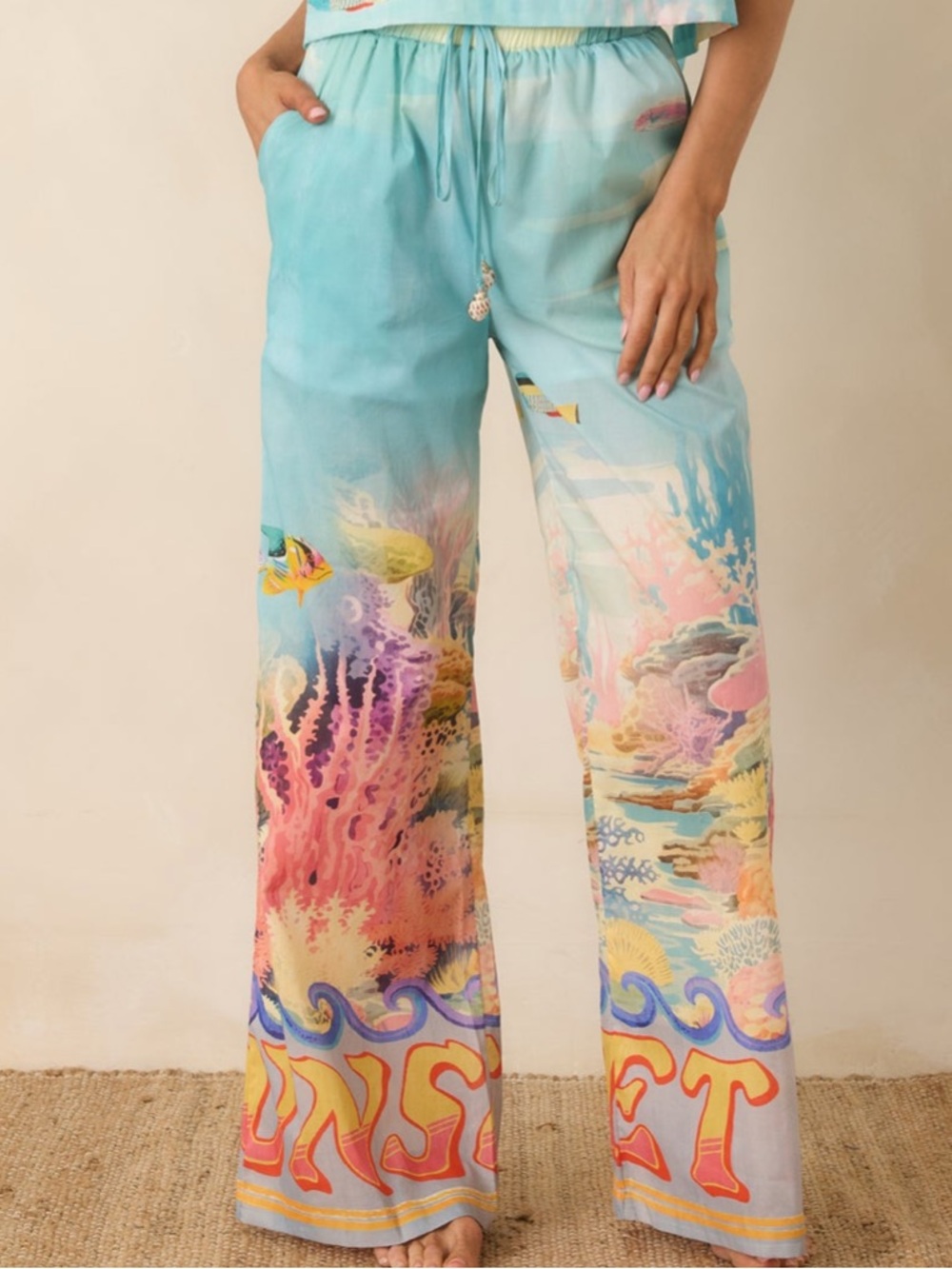 PARADISA GULF COAST BLUE MULTI COTTON REEF PRINT PANTS